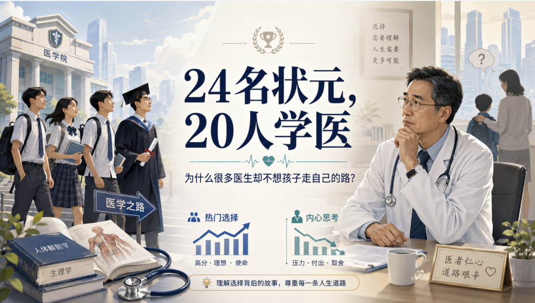 Illustration of students, a graduate and a doctor reflecting on a career in medicine
