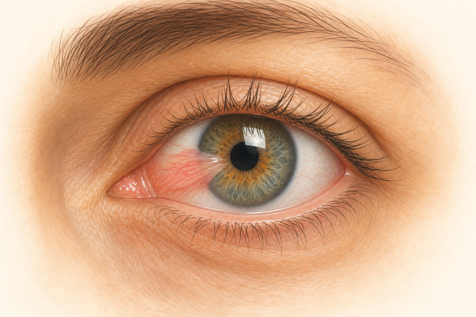 Close-up of redness on the inner white of an eye